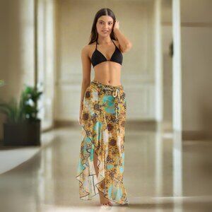 NWT Versace Dream Sheer Ruffle Trim Tie Long Swimsuit Cover-Up Skirt